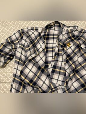 Women’s Navy, White & Yellow Plaid Button-Up Shirt